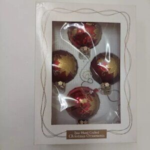 Vintage 2001 Dayton Hudson Red & Gold Christmas 4 Ornaments Glass Balls